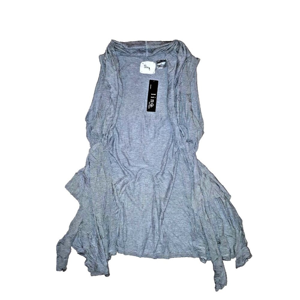 LinQ Sleeveless Long Cardigan Vest Dark Heather Grey ( M )